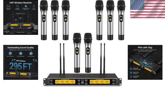 Durable UHF Wireless Mic System - 12 Channels, 8 Handheld Mics, Mute Function