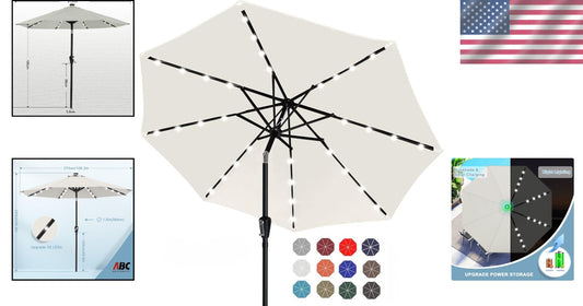 Versatile 9FT Solar Powered Patio Umbrella with 32 LED Lights for Outdoor Use