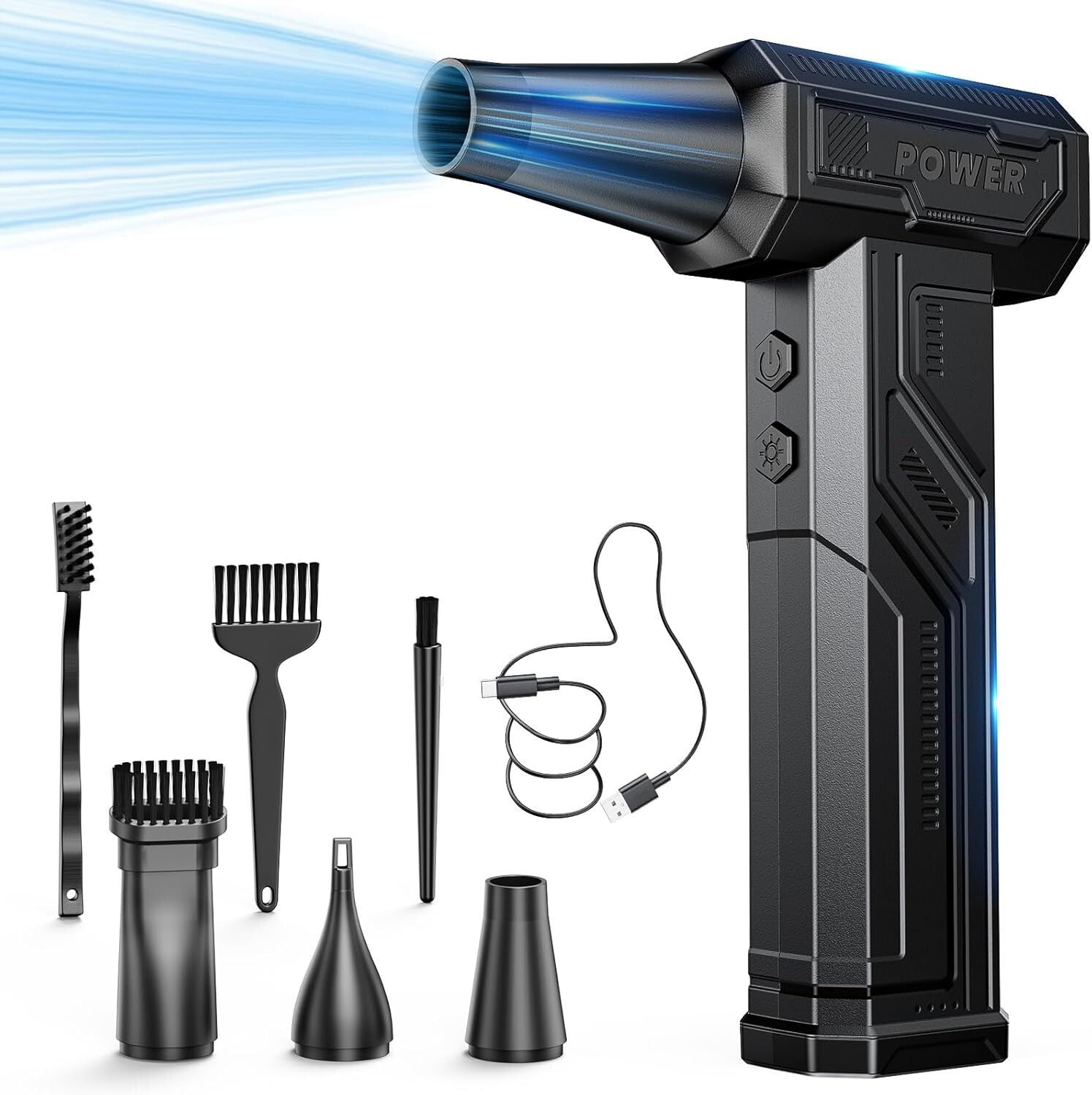 Eco-Friendly Rechargeable Air Duster with 4-Gear Settings & Cleaning Brushes