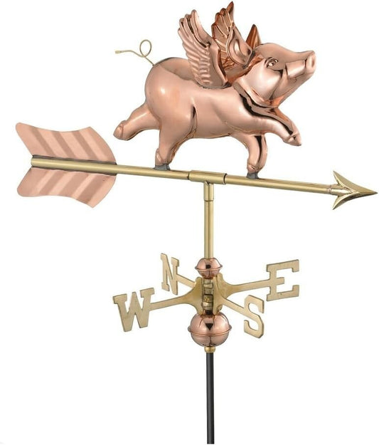 Heirloom-Quality Copper Weathervane: Charming Flying Pig Design for Small Homes