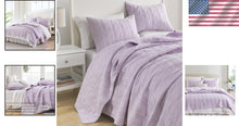 Load image into Gallery viewer, Luxurious 100% Cotton King Size Quilt Set in Lavender - 3-Piece Geometric Design