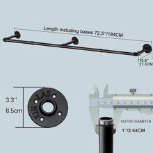 Load image into Gallery viewer, Portable 72''L Iron Clothes Rack with Hooks – Ideal for Laundry and Retail