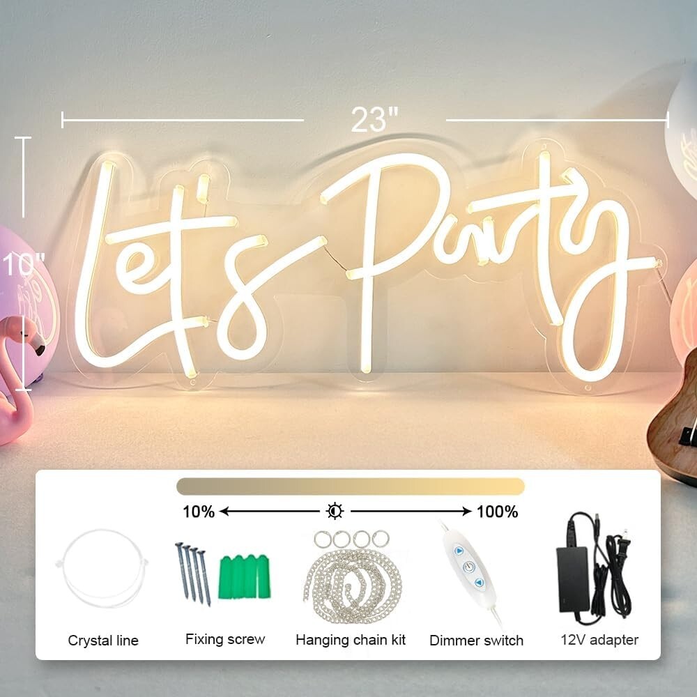 Dimmable LED Let's Neon Sign 23"X10" - Perfect for Events & Celebrations