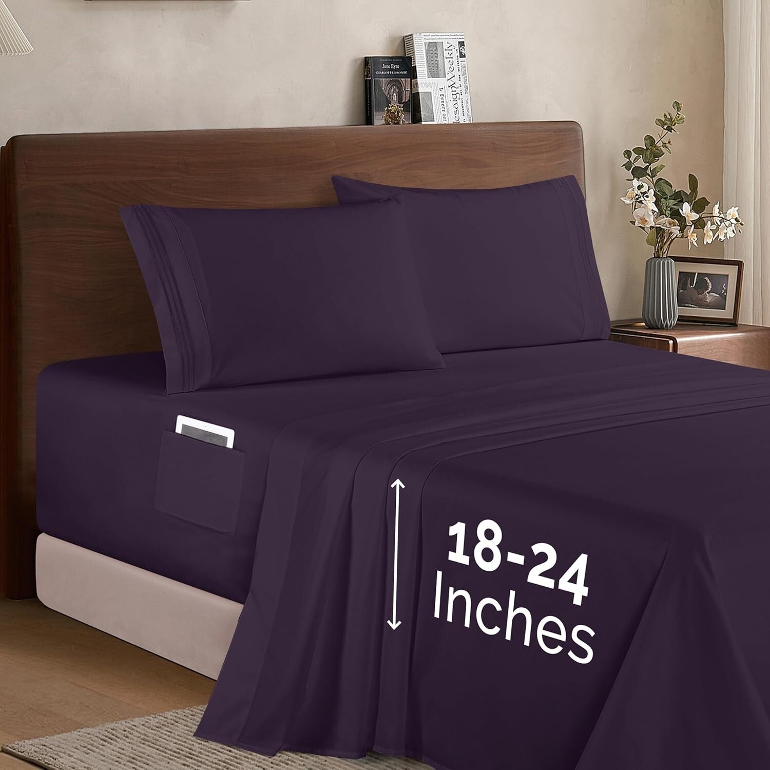 King-Size Luxury Microfiber Sheet Set - Fade Resistant & Wrinkle Free, Eggplant