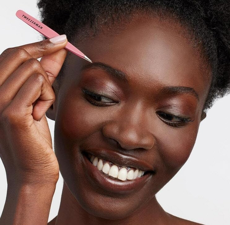 Elegant Tea Rose Tweezers - Stainless Steel Slant & Point for Flawless Brows