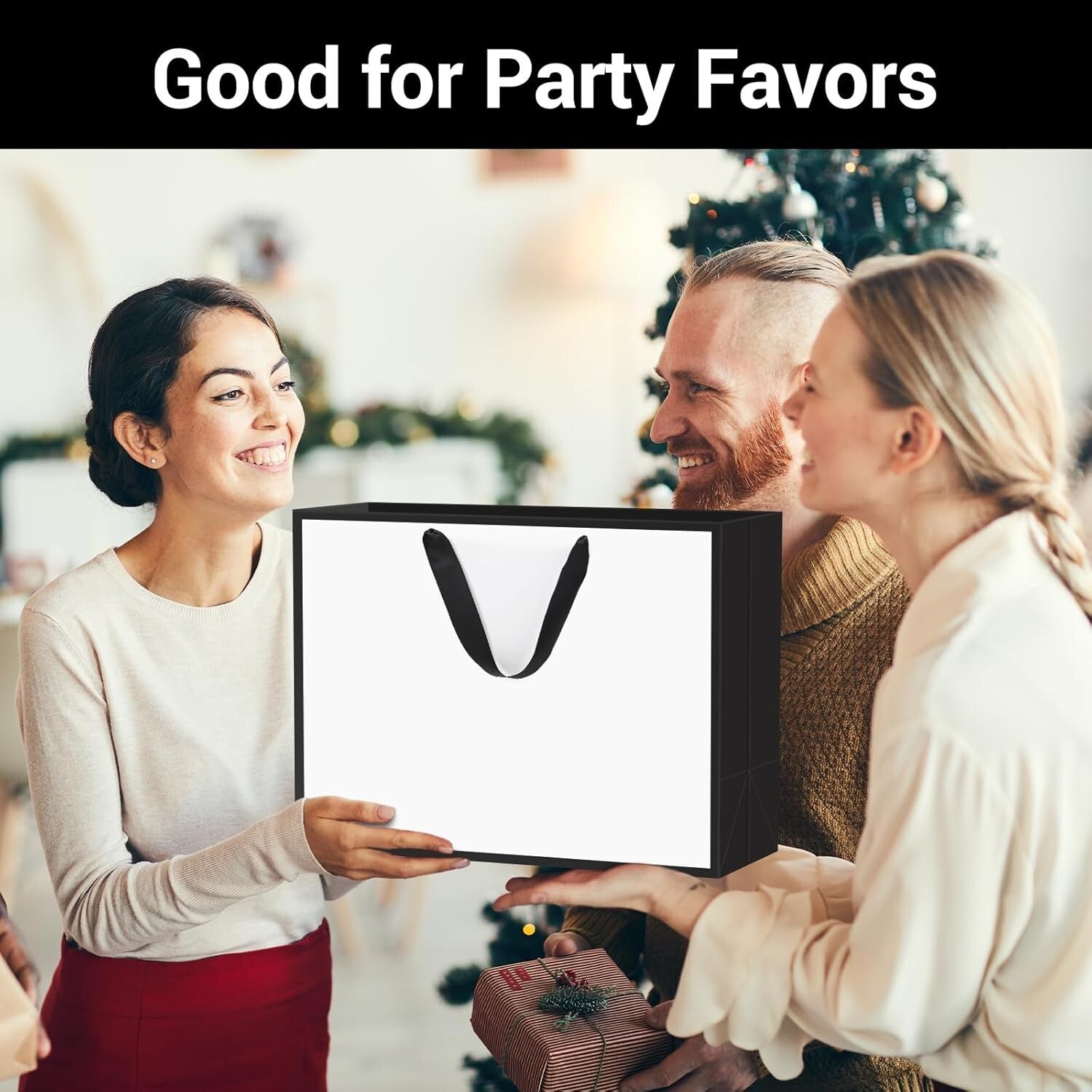 Elegant Black/White Gift Wrap Bags - 50 Count, Perfect for Parties and Retail