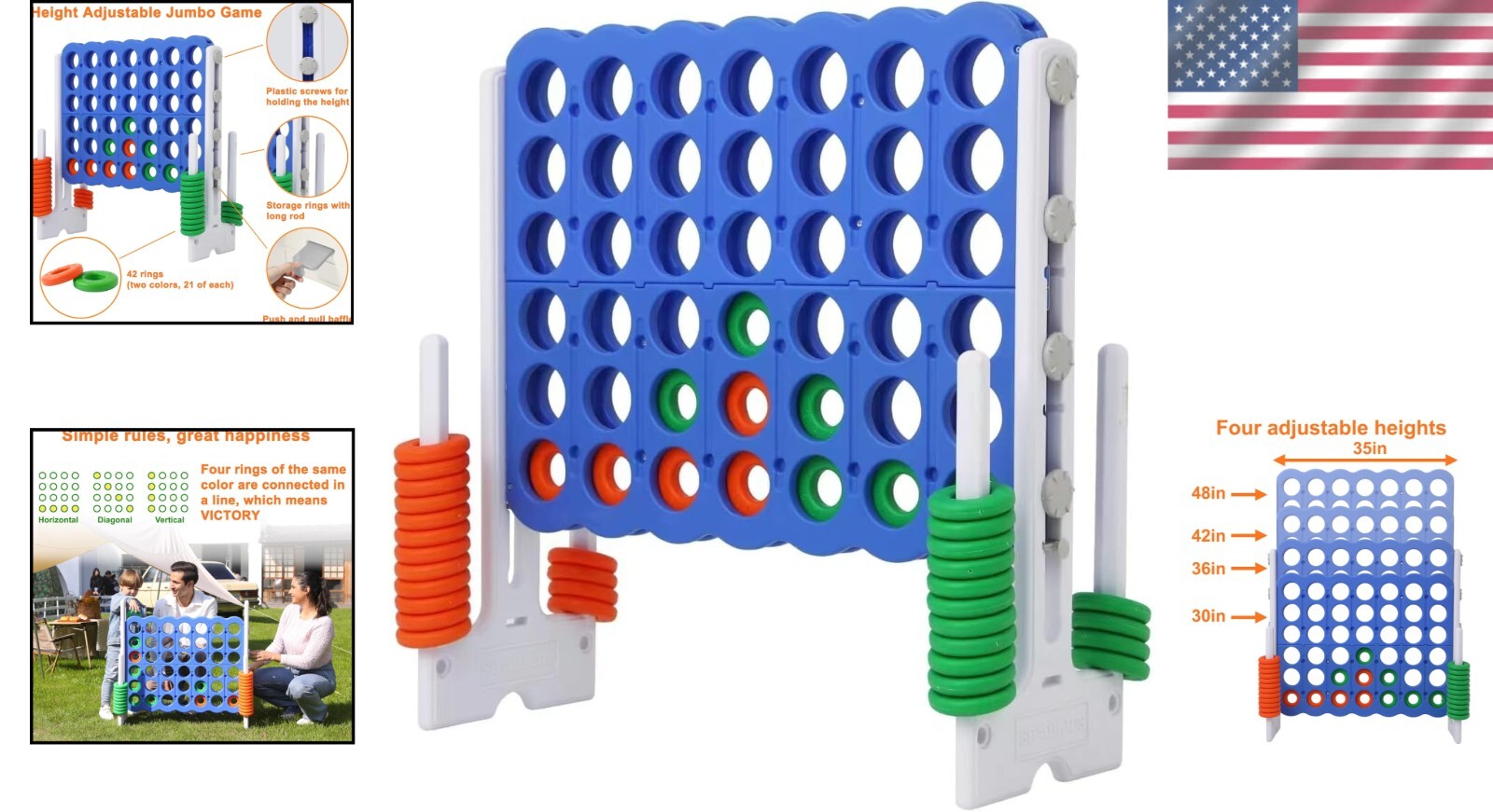 Jumbo 4 Connect in a Row Game - Adjustable for Kids & Adults, Ideal for Outdoors