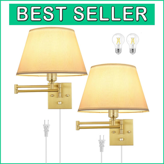 Adjustable Swing Arm Dimmable Wall Sconces - Elegant Design with Fabric Shade