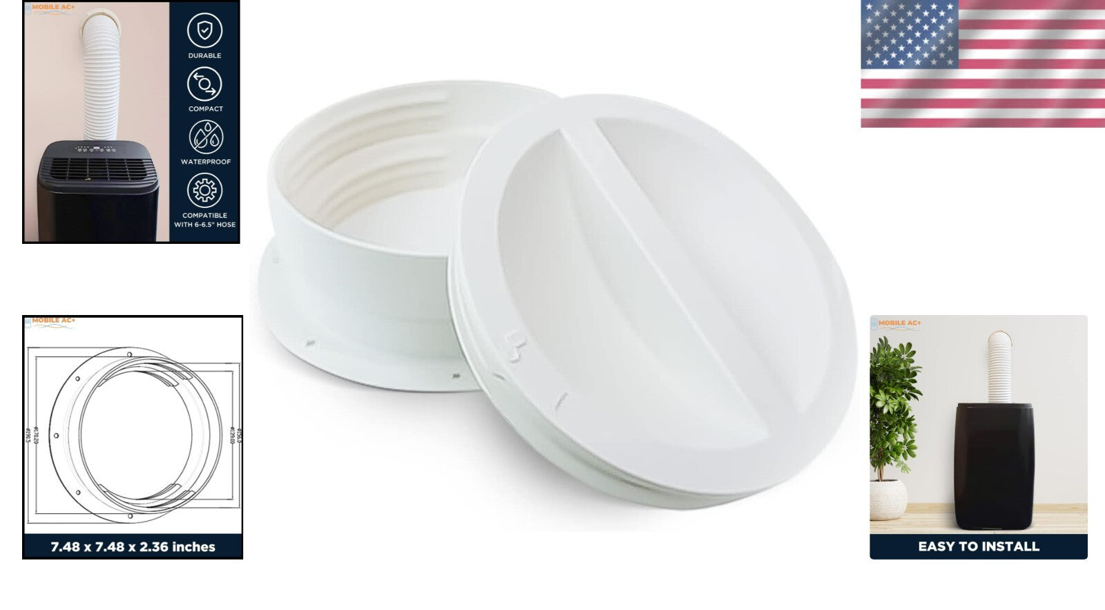 Compact Omni-Directional AC Exhaust Hose Connector with Easy Installation Kit