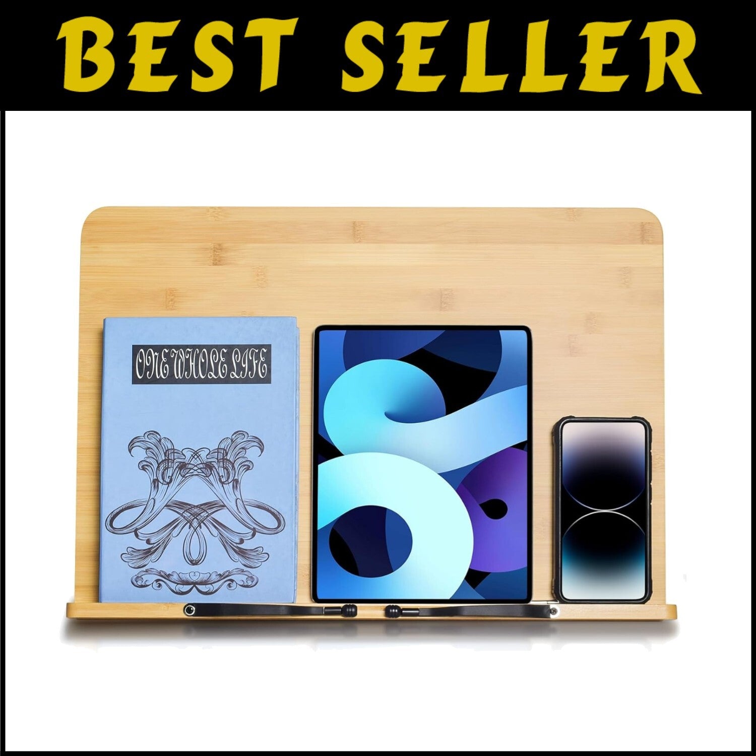 Stylish 19.68 x 14 Bamboo Book Stand for Cookbooks, Textbooks, and Tablets