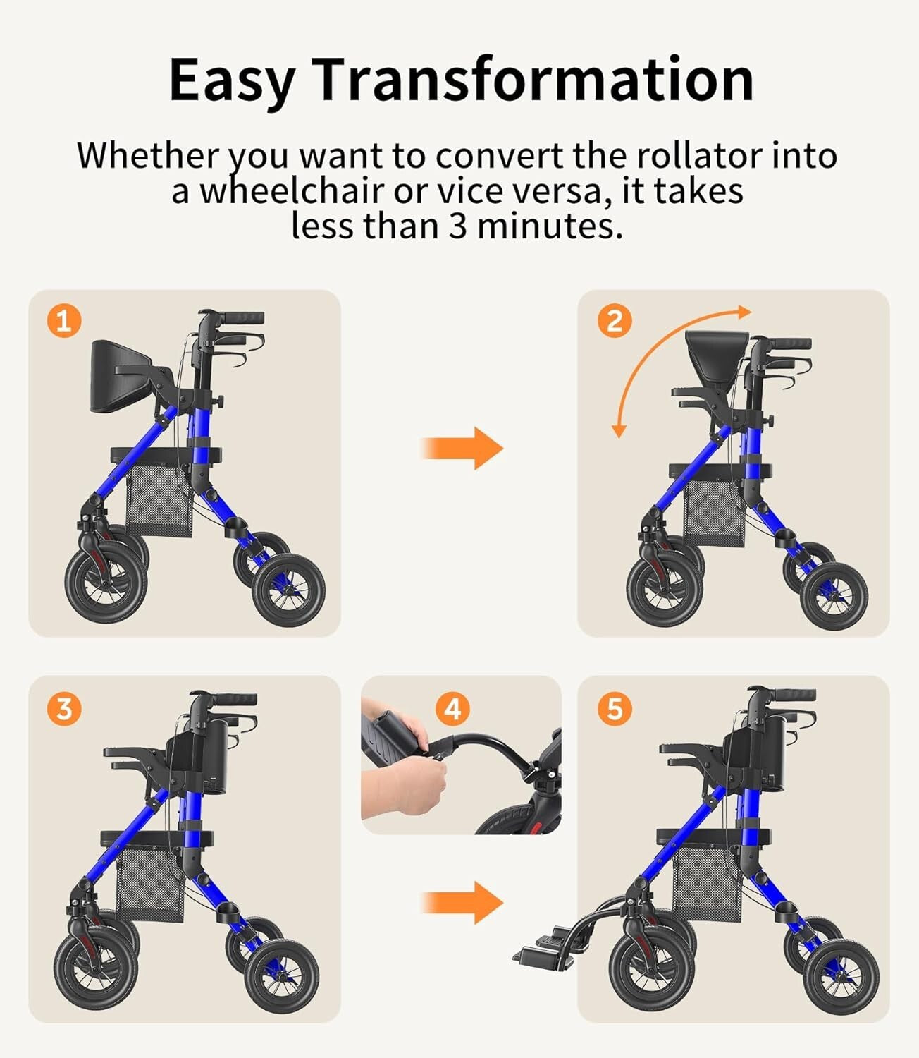 Premium Walker Wheelchair Combo with Enhanced Cushion and Adjustable Features