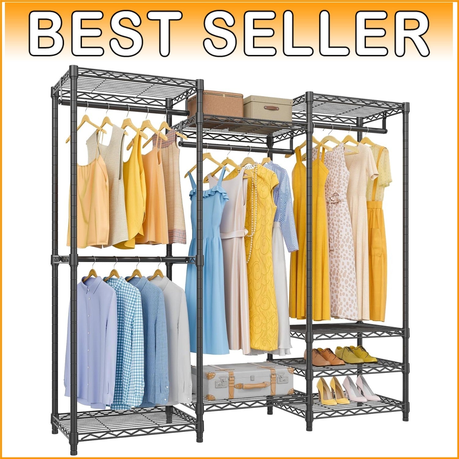 Freestanding Carbon Steel Wardrobe Rack - 790lbs Load Capacity, Modern Style