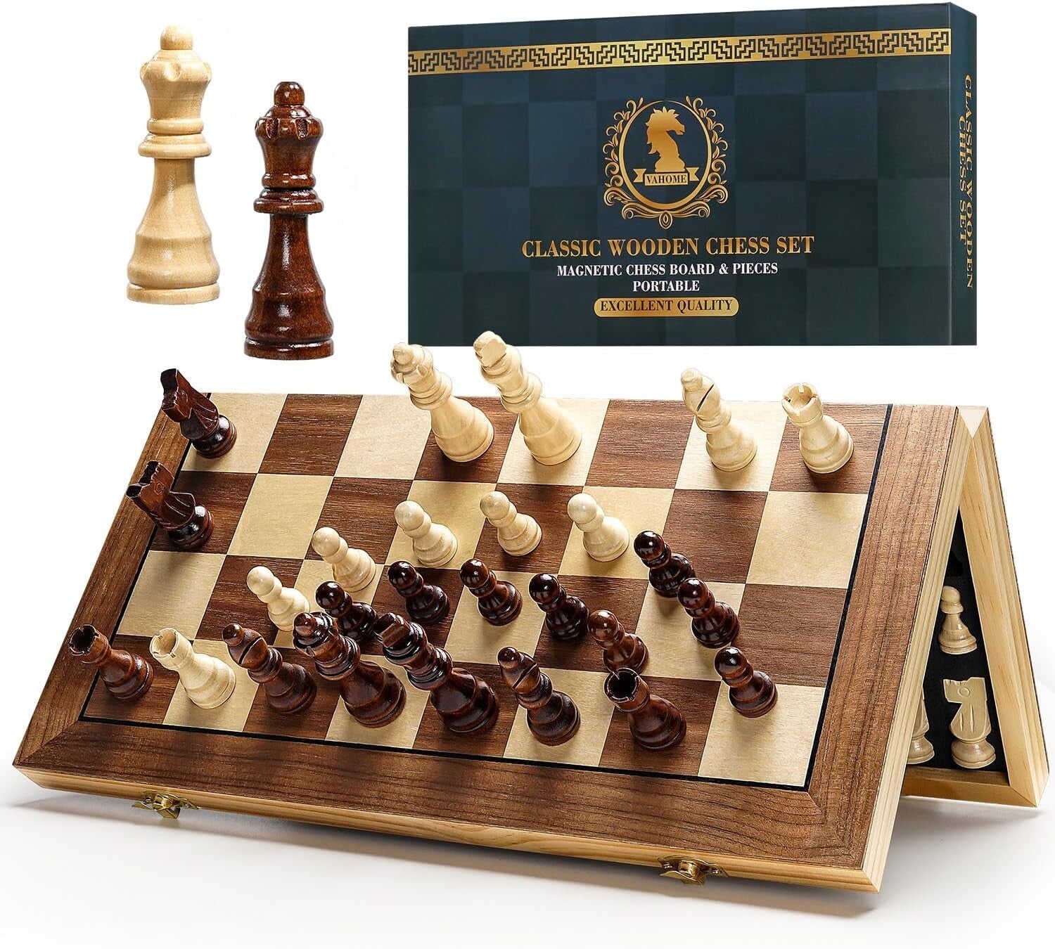 High-Quality 15" Wooden Magnetic Chess Set - Ideal Gift for Family Game Night