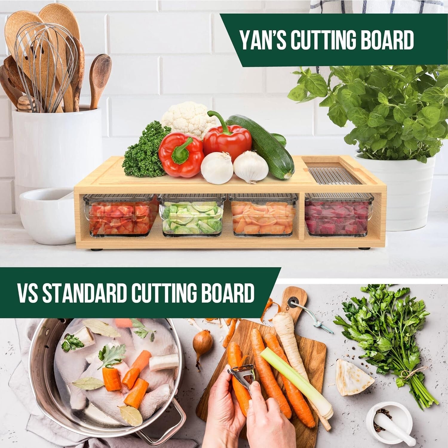 Space-Saving Bamboo Cutting Board & Drawer Set - Perfect for Hosting and Gifting