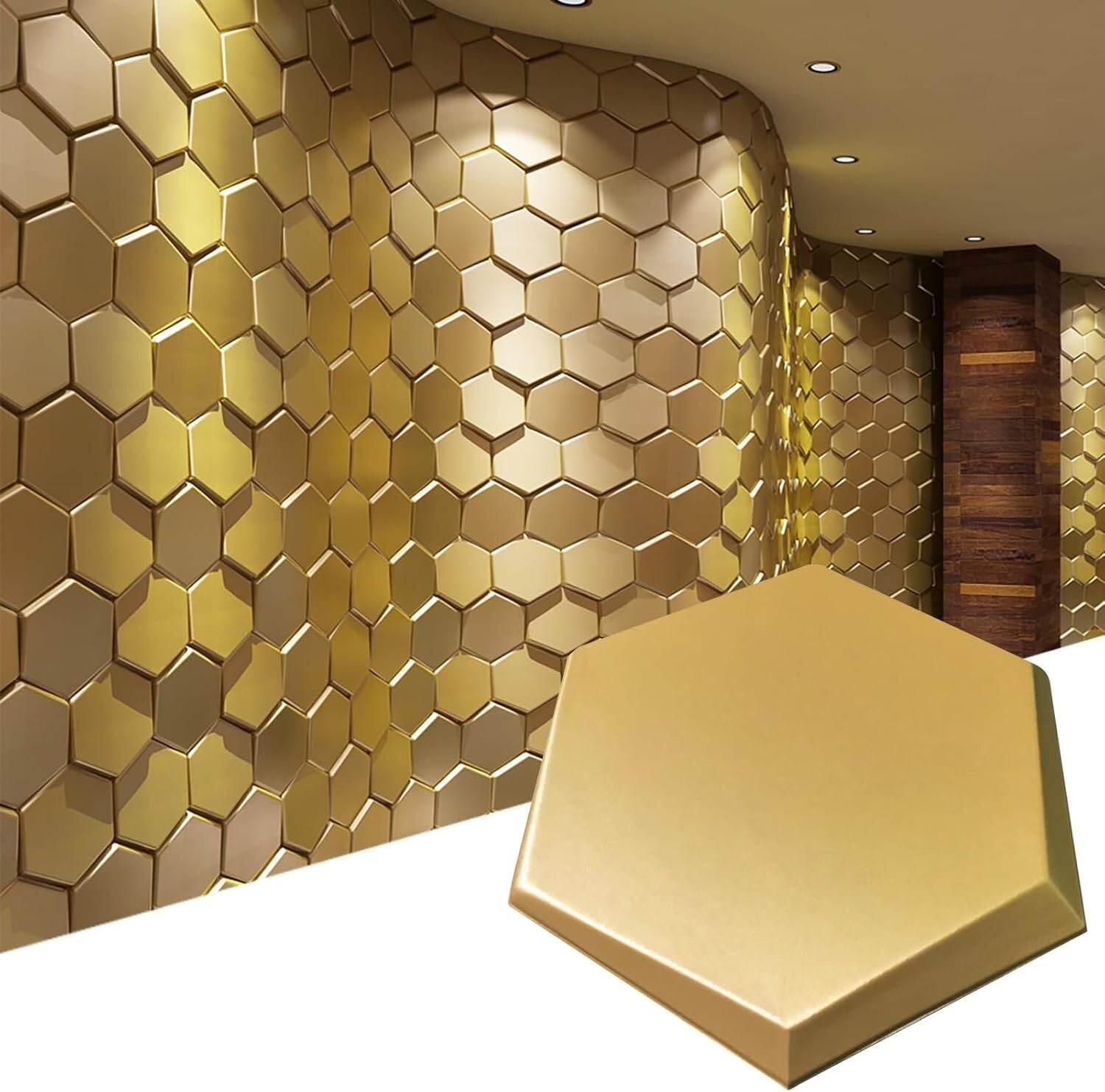 Elegant 20-Piece Gold Hexagon Faux Leather 3D Wall Panels for Stylish Interiors
