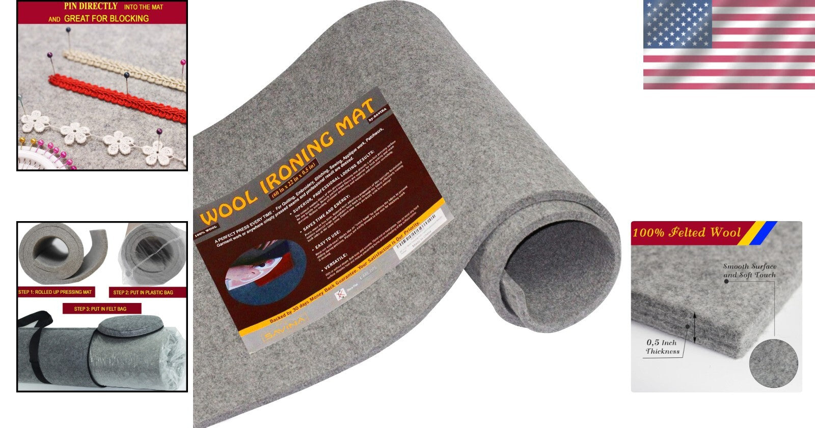 Deluxe 60" x 22" Quilting Ironing Mat - Non-Stretch Wool for Flawless Results