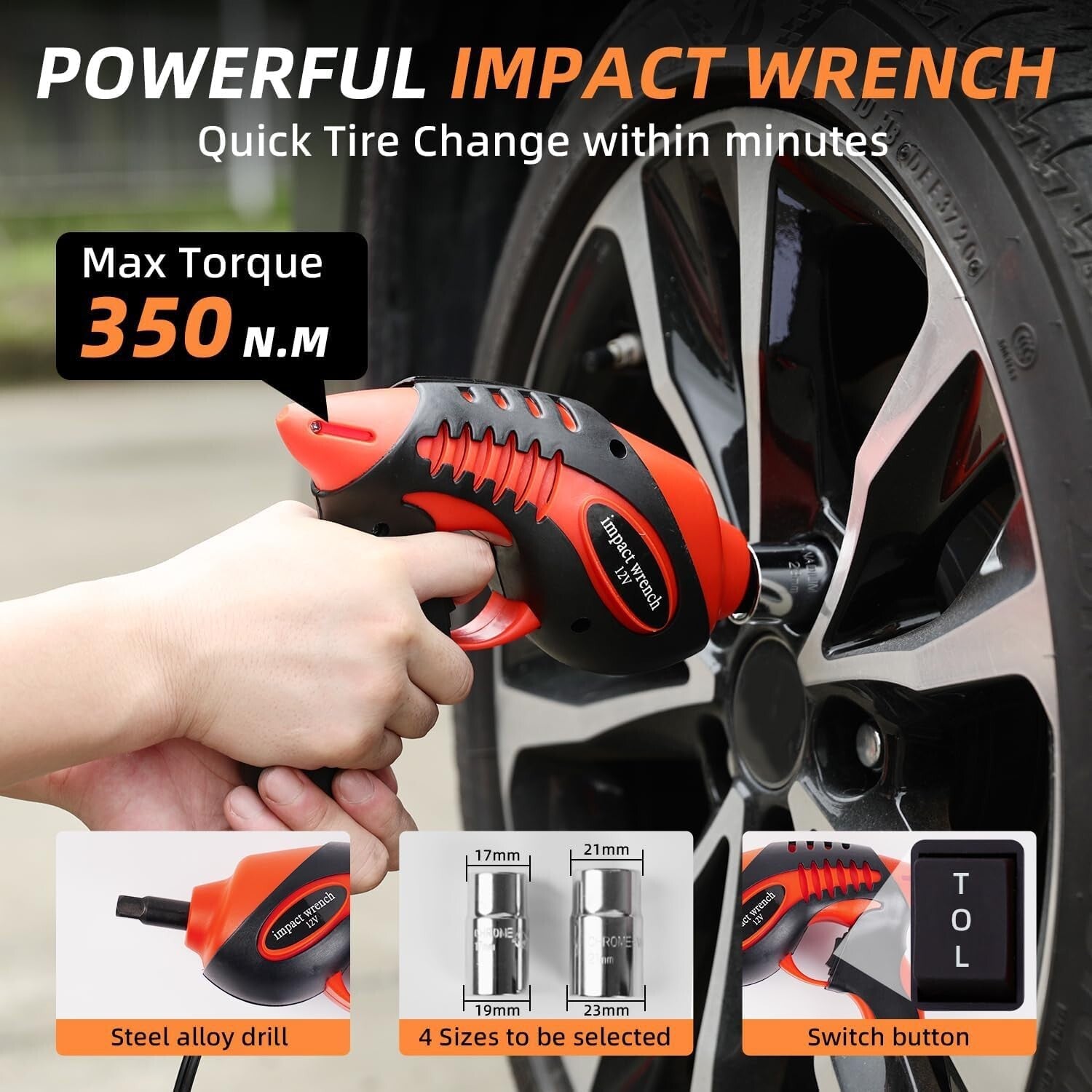 Portable 12V Electric Jack Kit: 5 Ton Capacity with Impact Wrench & Accessories