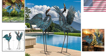 Load image into Gallery viewer, Vivid Blue Metal Crane Statues - Stunning Outdoor Garden Decorations Set