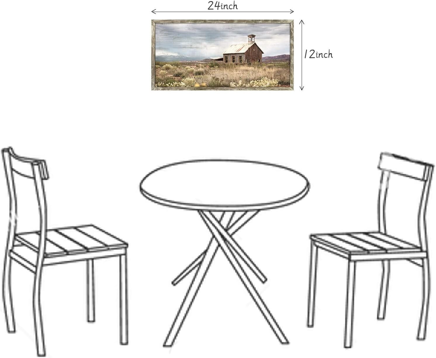 Country View Wall Art: Elegant 24x12 Rustic Barn Framed Picture for Living Room