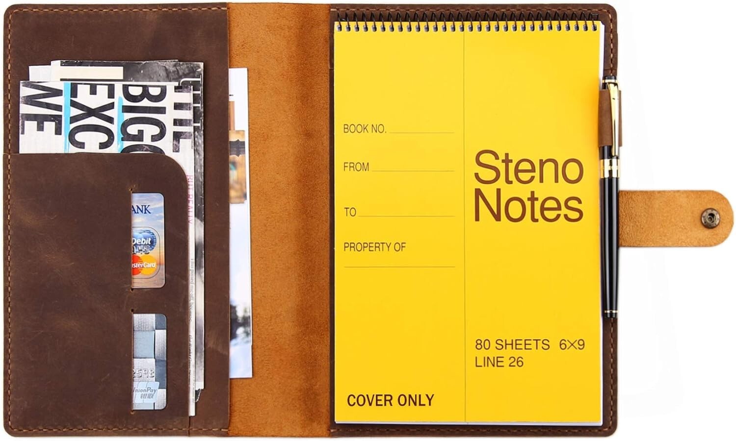 A5 Leather Organizer for Note-taking: 6"x9" Steno Notebook Cover with Slots