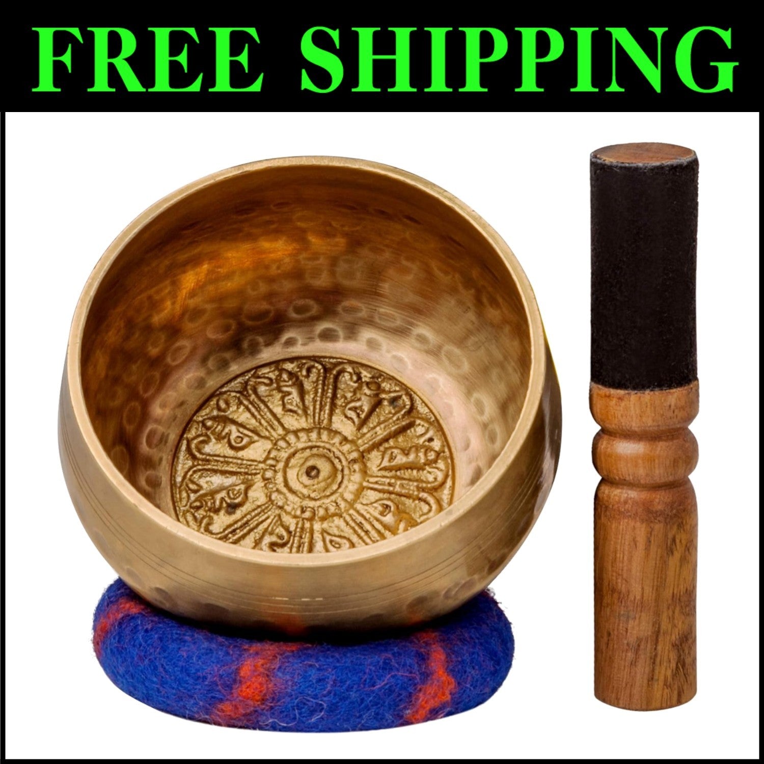 Handcrafted Tibetan Singing Bowl Set with 'Medicine Buddha' Engraving - 4" Size
