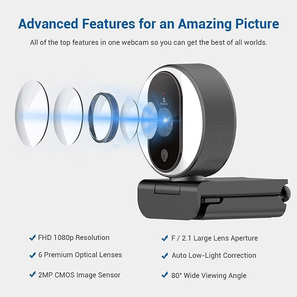 N680E 1080P Webcam with Ring Light & Dual Microphones – Perfect for Streaming