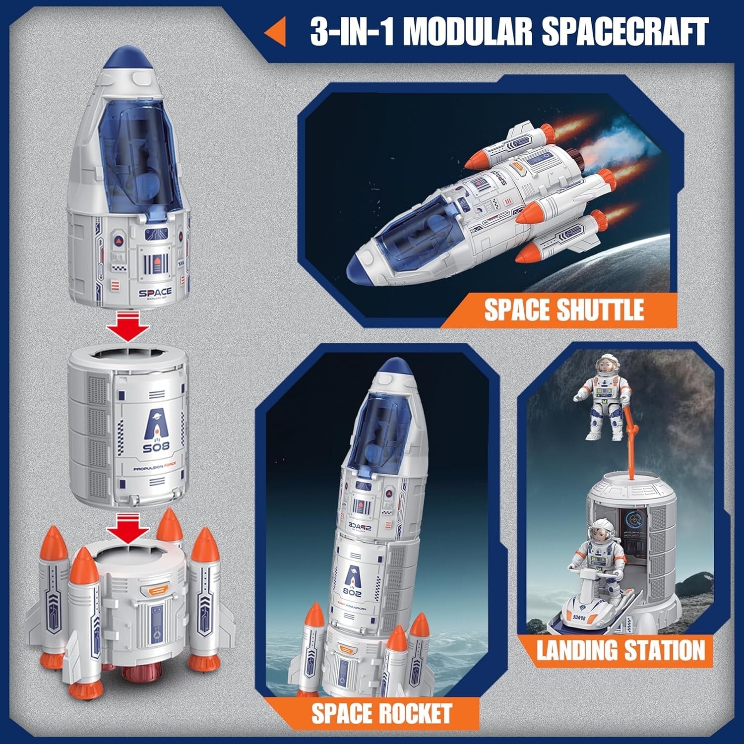 Durable Space Shuttle Toy for Kids - Rocket Playset with Lights & Sound Effects