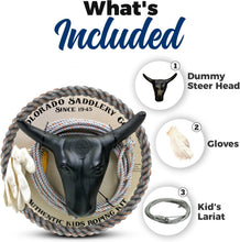 Load image into Gallery viewer, 3-Piece Kid's Roping Set: Premium Lasso Rope &amp; Steer Head for Beginners