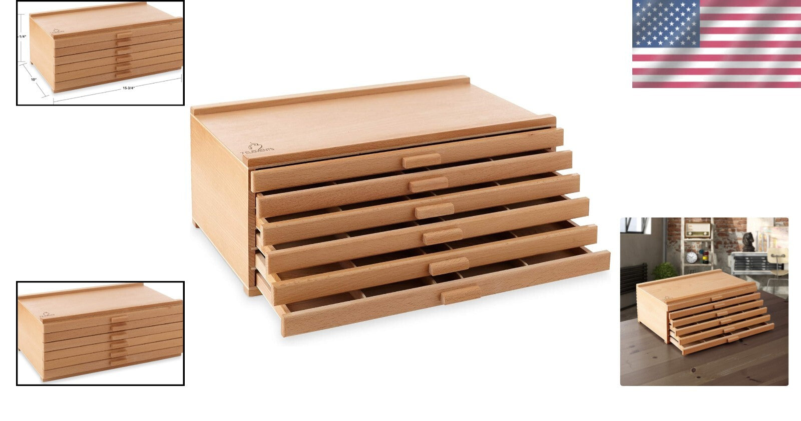 Elegant 6-Drawer Beech Wood Artist Supply Box - Perfect for Pencils & Brushes
