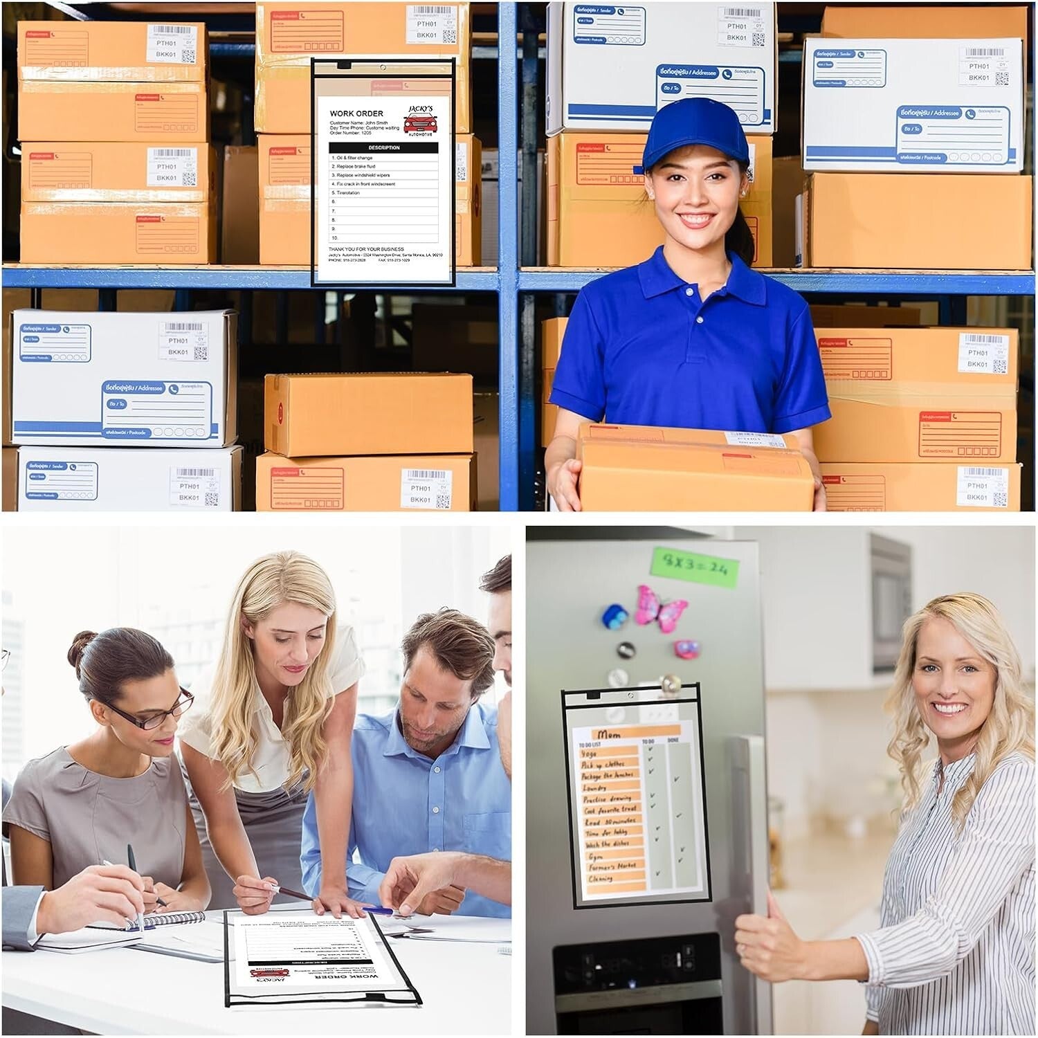 Durable Plastic Dry Erase Ticket Holders - 50 Oversized Clear Sleeves 12 x 18.6