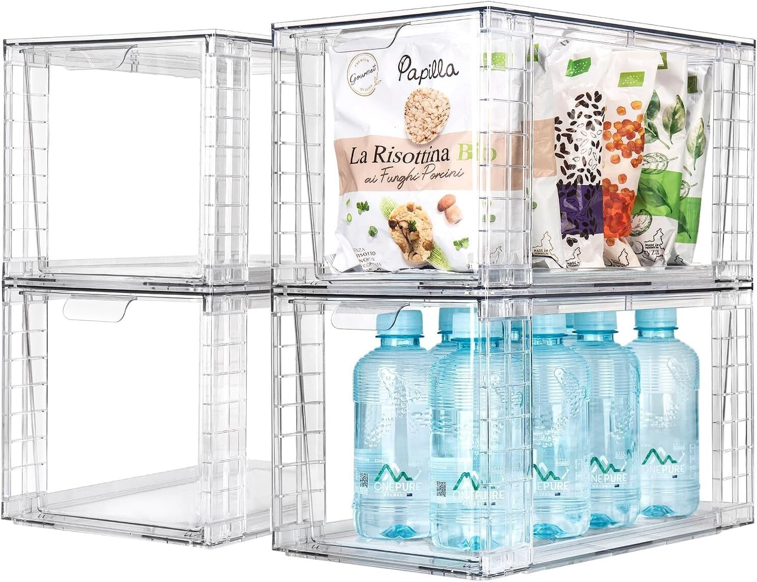 Multi-Use Clear Organizing Bins - Stackable Drawer Set for Kitchen & Bathroom