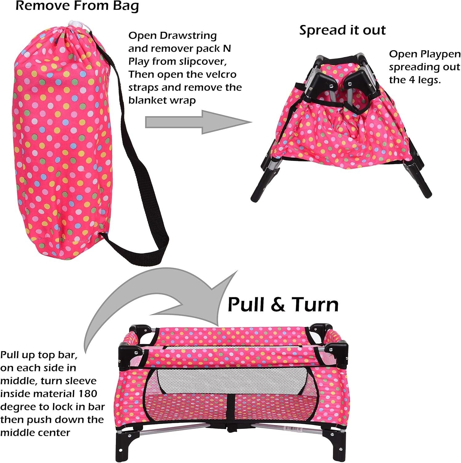 4-Piece Doll Play Set: Pack 'n Play, Stroller & High Chair for 18