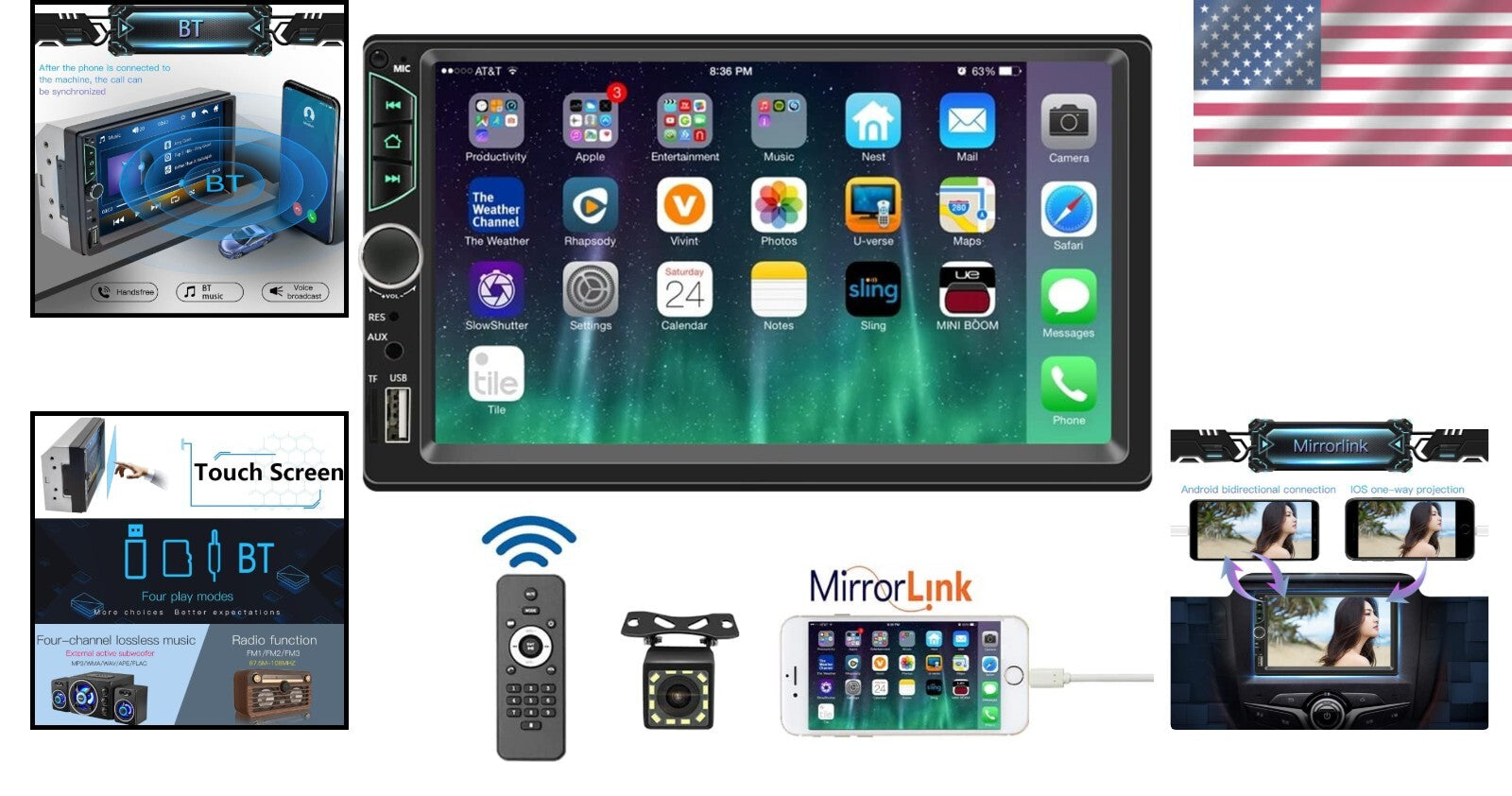 Premium 7-Inch Car Stereo with Bluetooth Hands-Free, Backup Camera Functionality