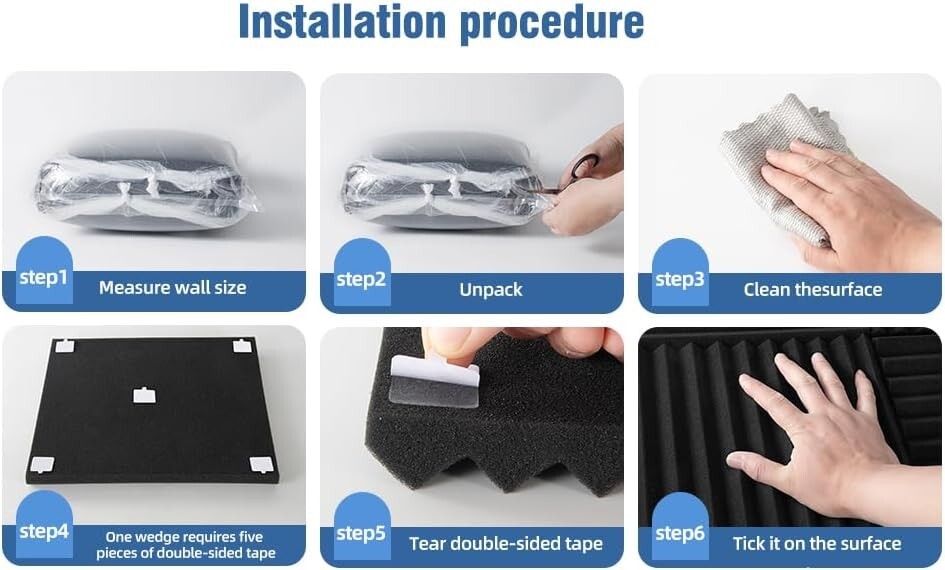 Flexible Installation Acoustic Foam Panels - 100 Pack, Adhesive Backing Included