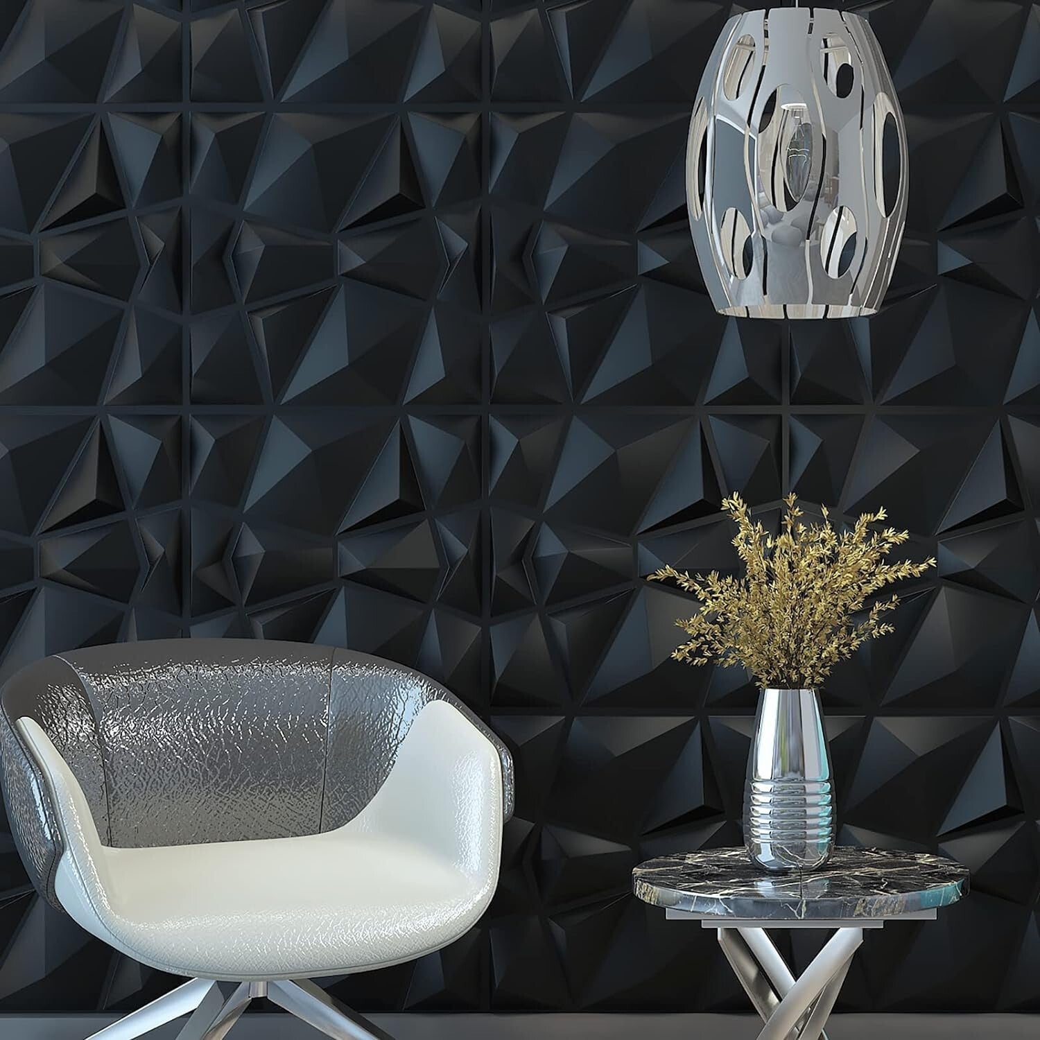 Elegant 3D Matte Black Wall Panels for Living Room - 12 Pack, Easy Glue Down
