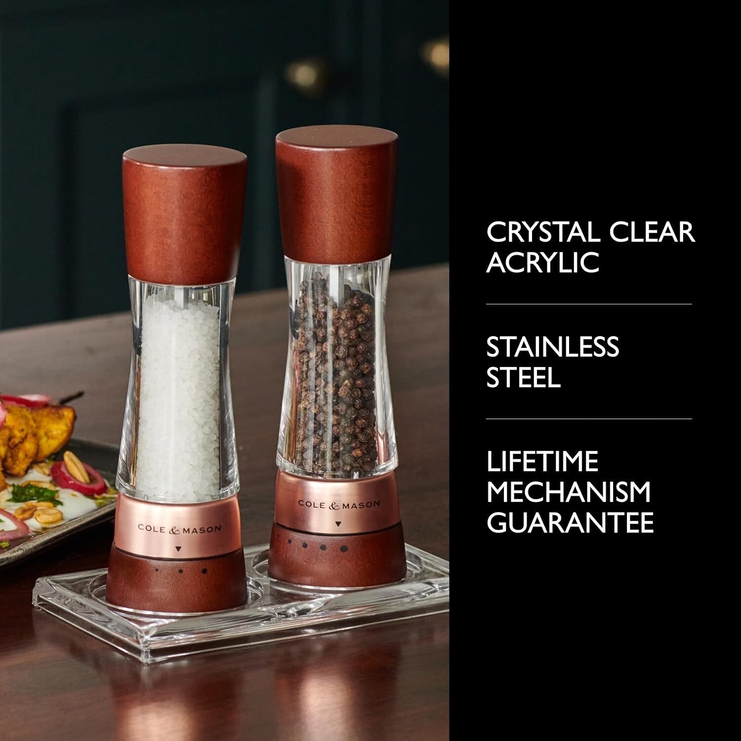 Elegant Rose Gold Salt and Pepper Mill Gift Set with Adjustable Grinding Levels