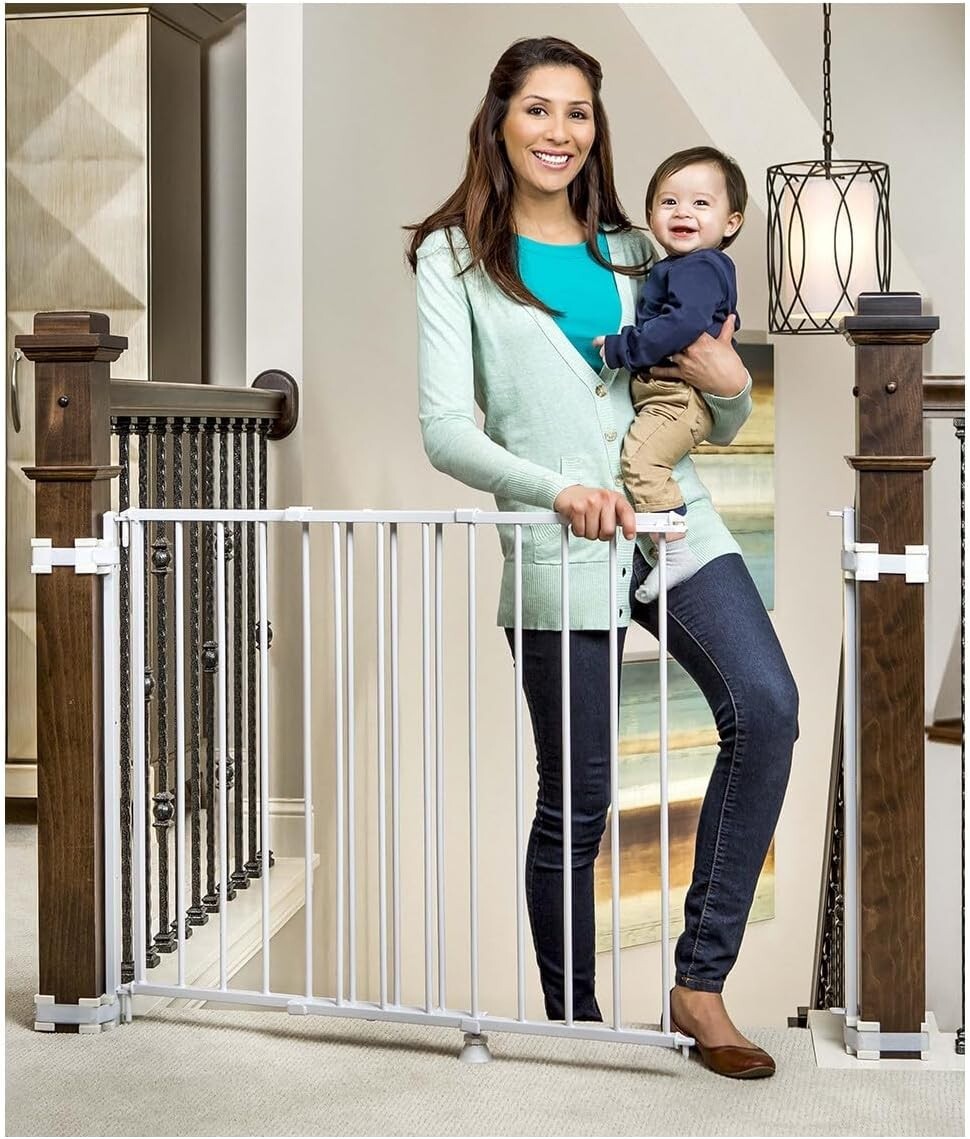 Expandable 2-in-1 Steel Baby Gate with Banister Mounting Kit—Safety First!