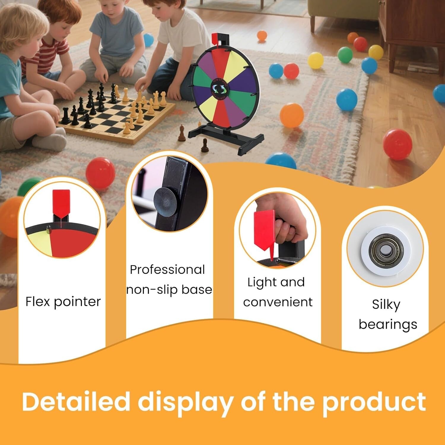 Vibrant 15" Tabletop Prize Wheel with Slip-Resistant Base & Erasable Surface