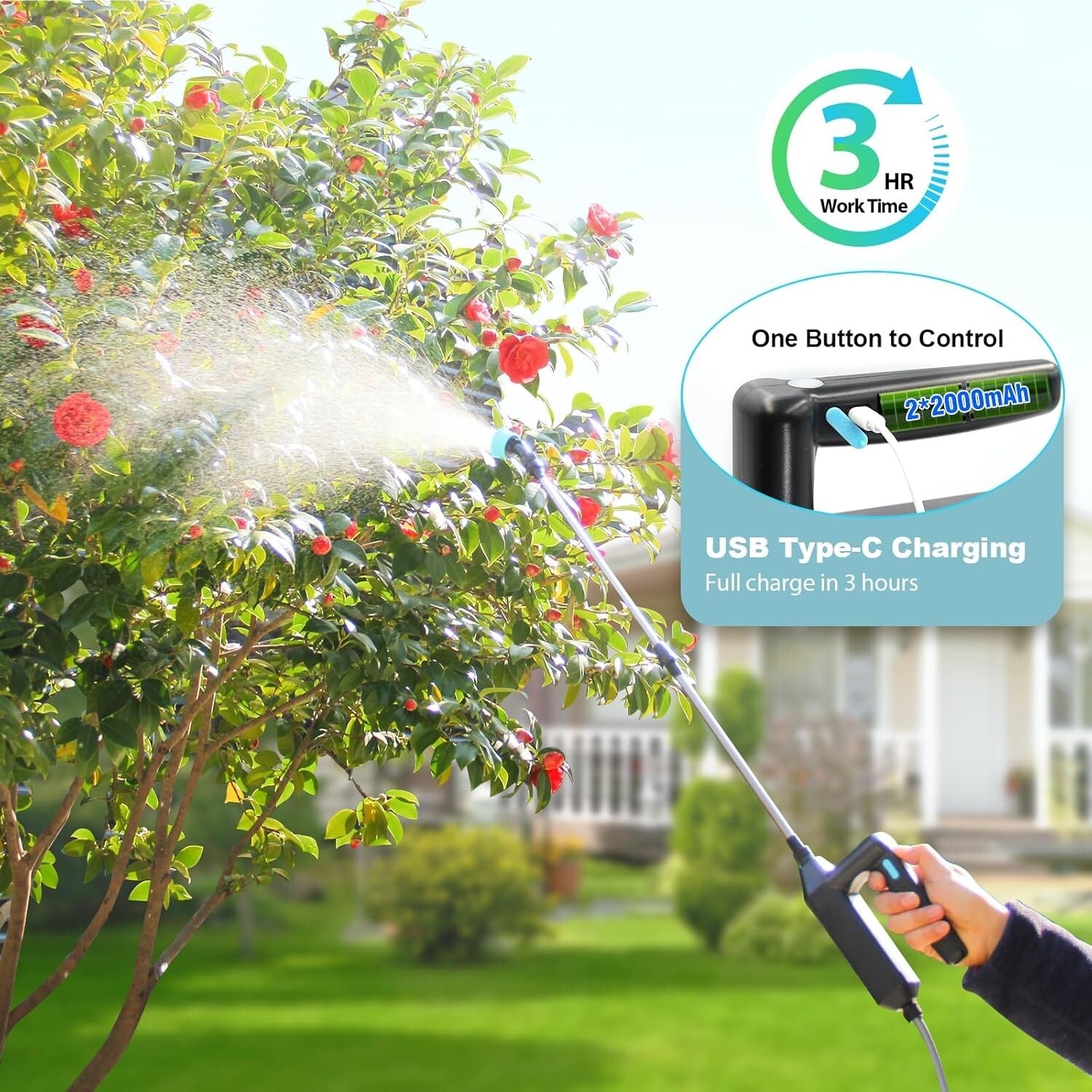 Durable Electric Lawn Sprayer - 2 Gallon Capacity with Versatile Nozzle Options