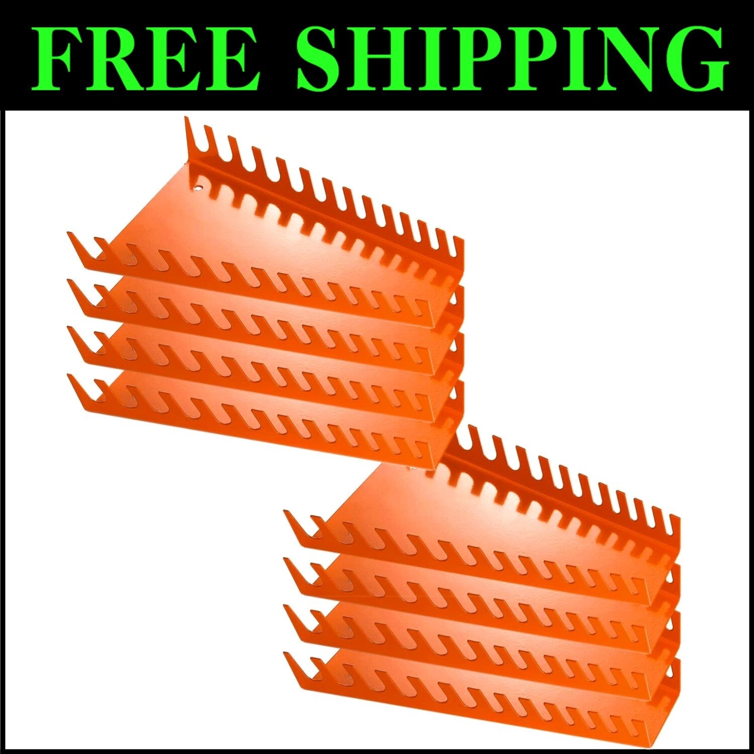 Compact Metal Wrench Organizer for Wall or Drawer - 104 Slots, 8 Orange Racks