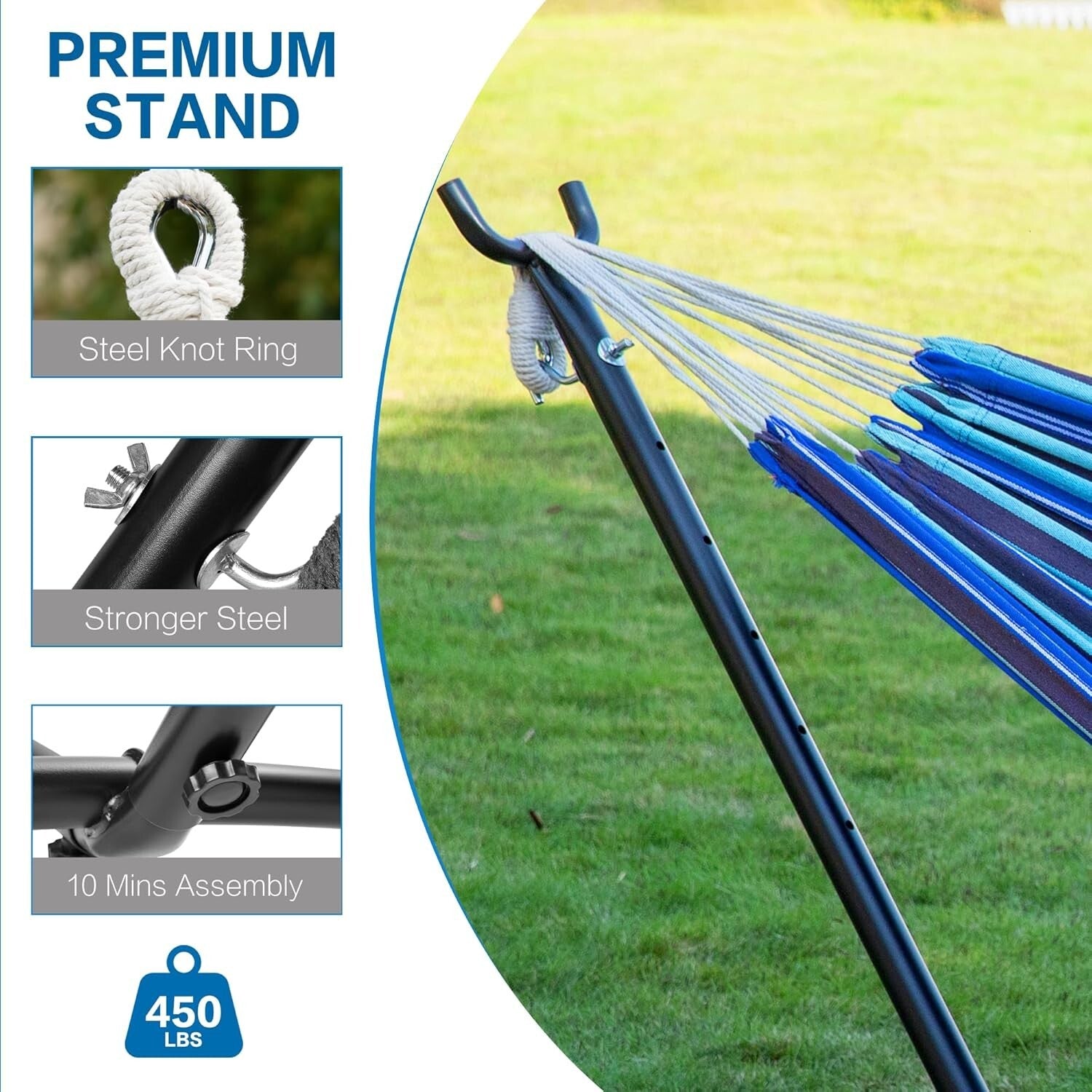 Brazilian-Style Double Hammock with Steel Stand - 450 lb Capacity & Easy Setup