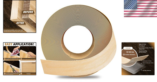 Premium Birch Edge Banding 2x500ft - Pre-Glued Wood Veneer for Easy Repairs