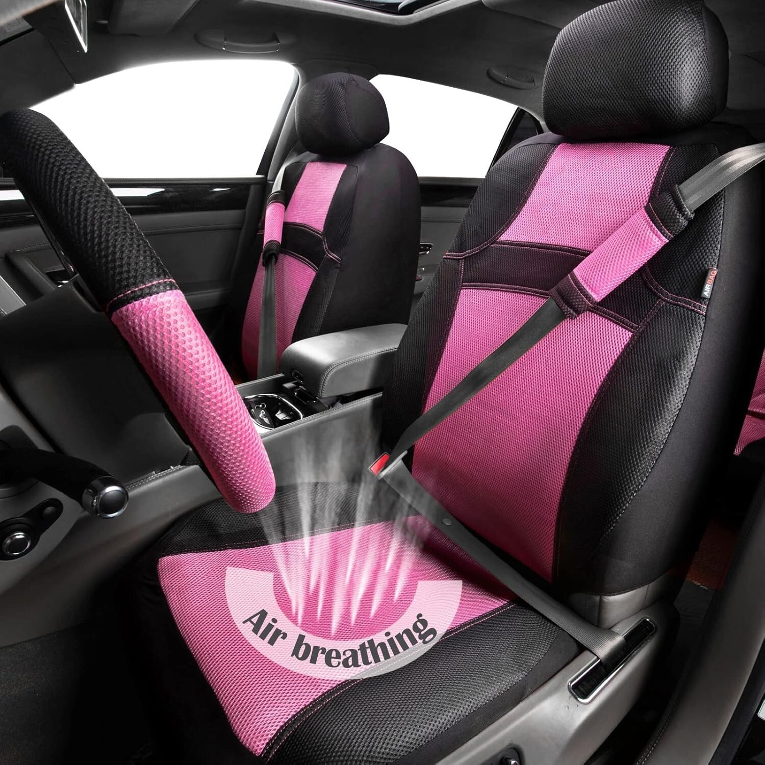 Cute Universal 13PCS Breathable Seat Covers for SUVs & Trucks – Hot Pink Accents