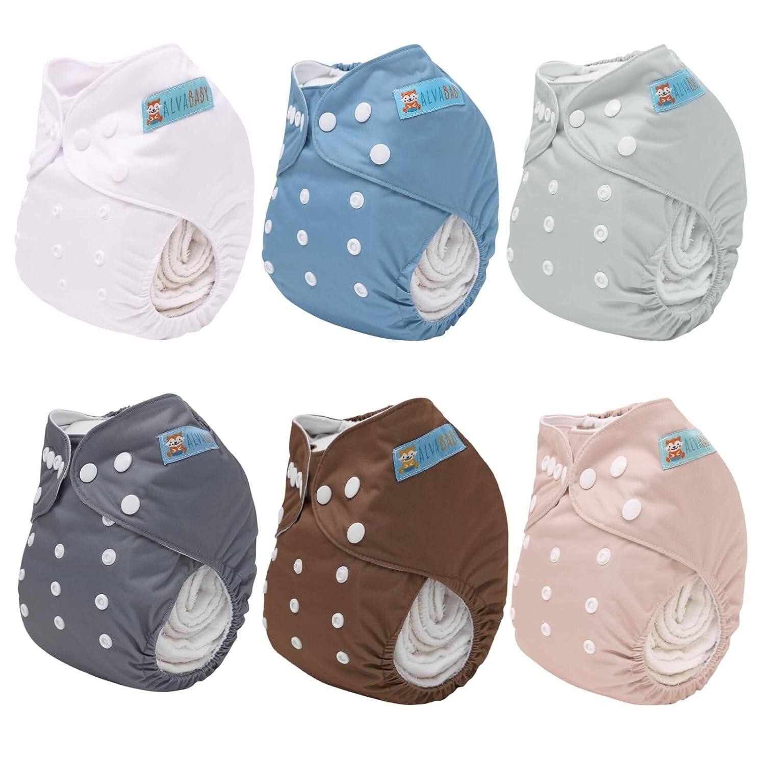 Washable Baby Diapers with 12 Inserts - 6 Pack in Trendy Colors - Unisex Design