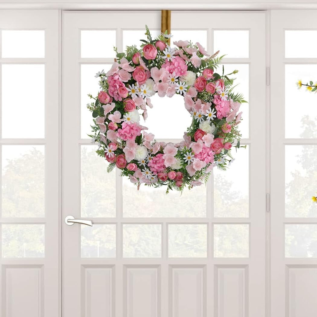 Beautiful Faux Silk Rose & Hydrangea Wreath 24-26 In - Spring/Summer Elegance