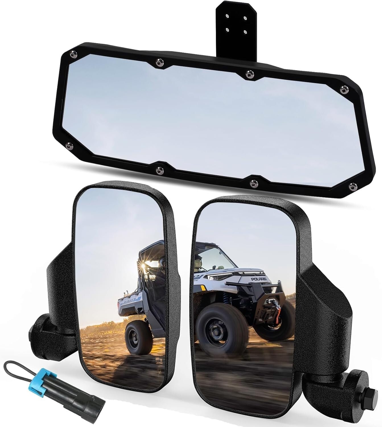 Adjustable UTV Side Mirrors & Rear View Mirror Set for 2015-2024 Polaris Rangers