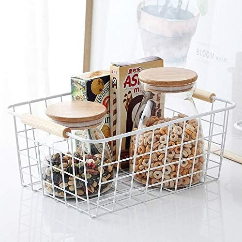 Durable New-White Wire Baskets with Handles - Perfect for Pantry and Closet