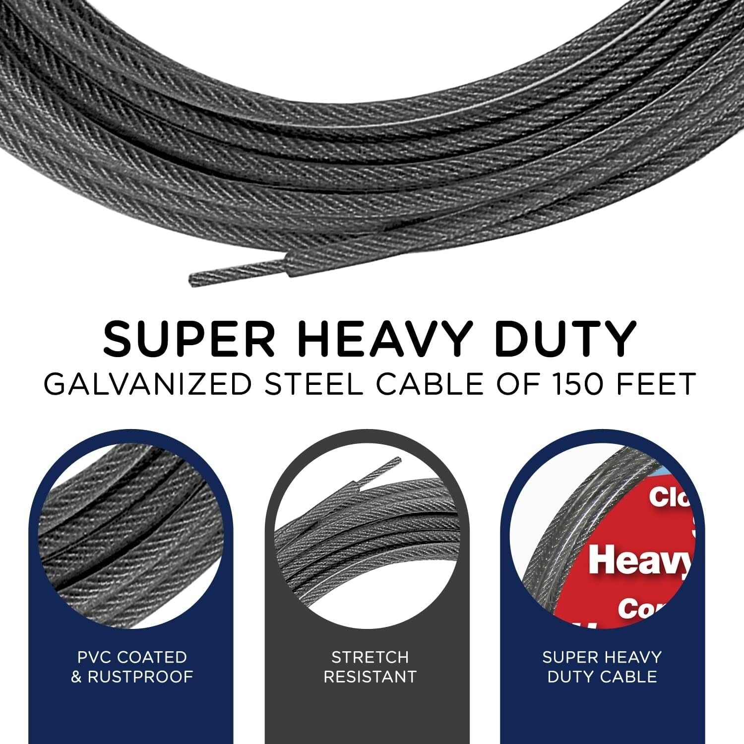 150ft Heavy Duty PVC Coated Clothesline - Galvanized Steel Wire for Outdoors