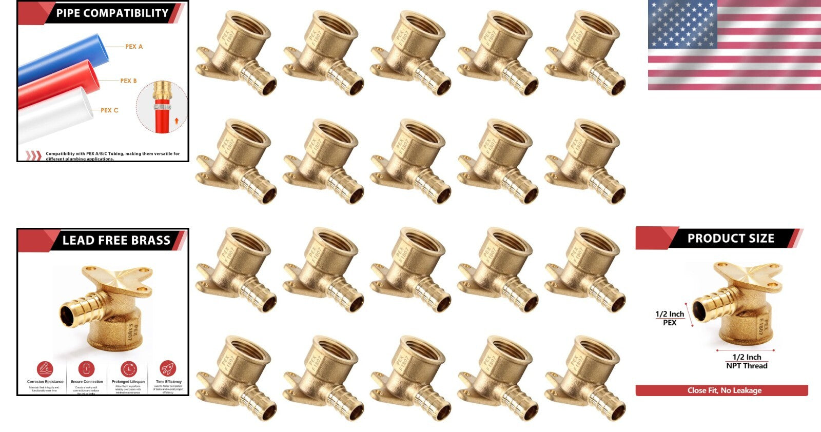 Seamless Transition 20-Pack PEX to NPT Brass Drop-ear Elbows for Plumbing