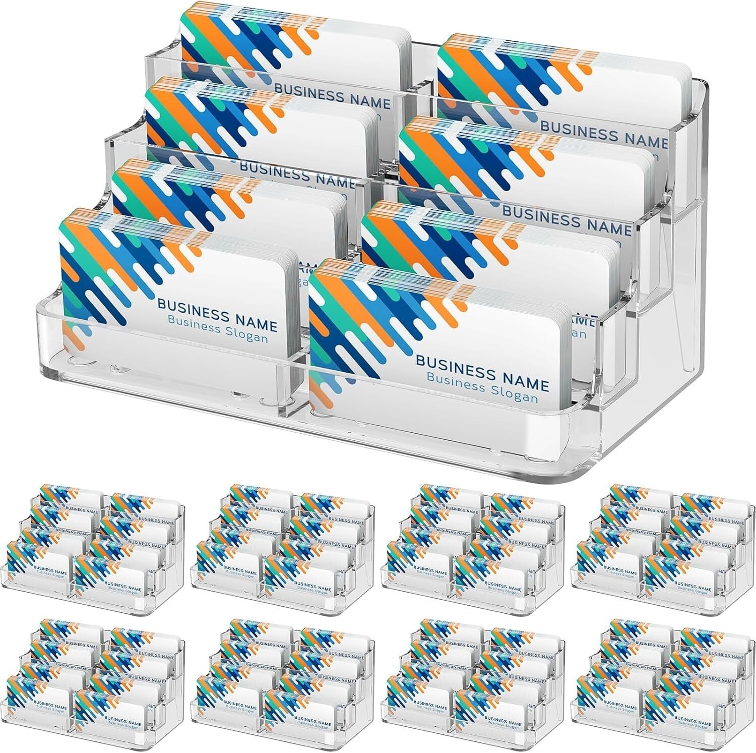 Clear Acrylic Business Card Organizer Set - 8 Pocket Display for Home & Office